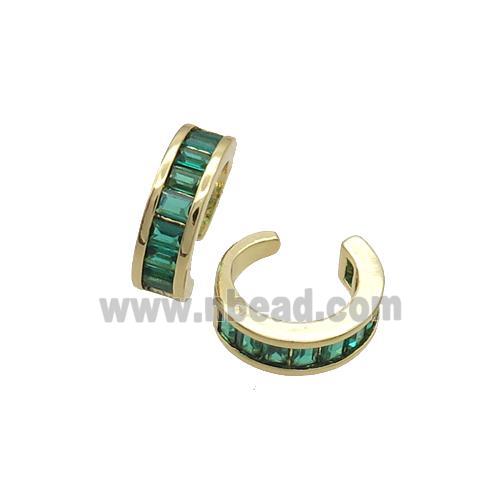 Copper Clip Earring Pave Green Zircon Gold Plated
