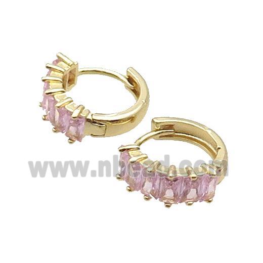 Copper Hoop Earring Pave Pink Zircon Gold Plated