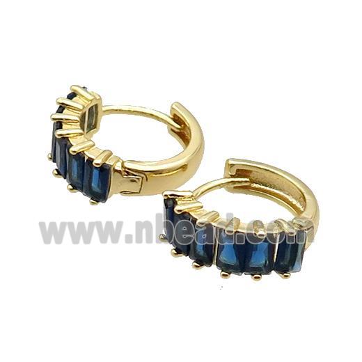 Copper Hoop Earring Pave Blue Zircon Gold Plated