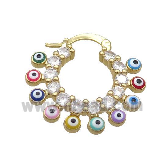 Copper Latchback Earring Pave Zircon Multicolor Evil Eye Gold Plated