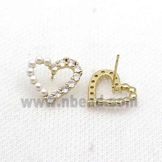 Copper Heart Stud Earring Pave Zircon Gold Plated