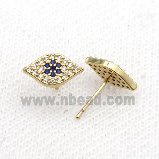 Copper Stud Earring Pave Zircon Eye Gold Plated
