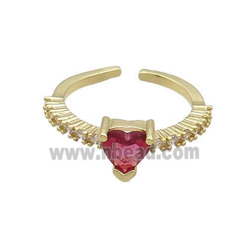 Copper Rings Pave Red Zircon Gold Plated
