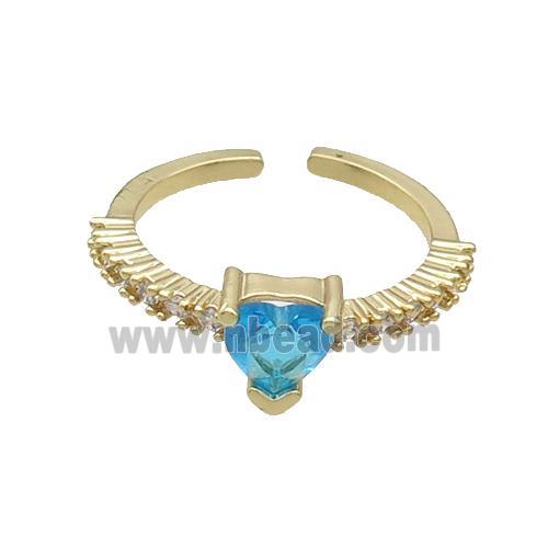 Copper Rings Pave Aqua Zircon Gold Plated
