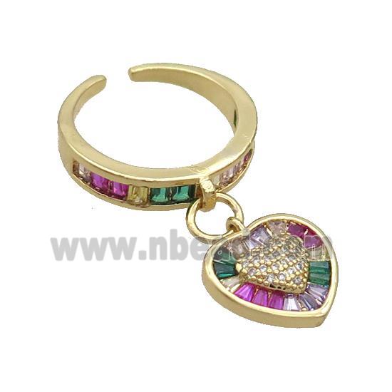 Copper Rings Pave Multicolor Zircon Heart Gold Plated