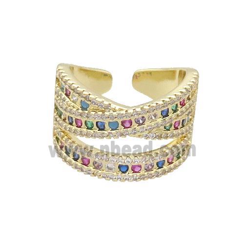 Copper Rings Pave Multicolor Zircon Gold Plated