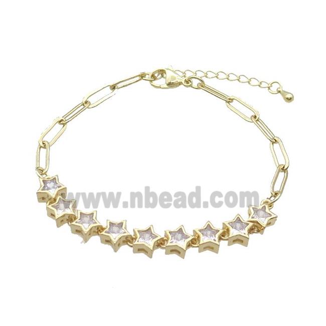 Copper Bracelets Pave Zircon Star Gold Plated