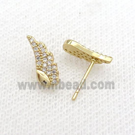Copper Stud Earring Pave Zircon Angel Wing Gold Plated
