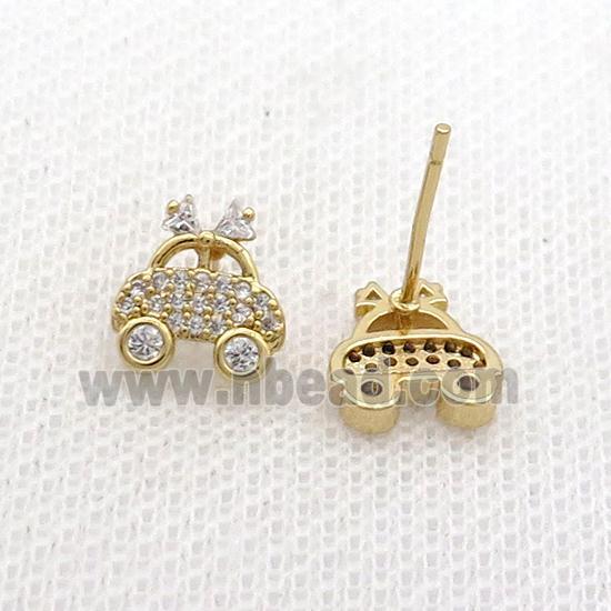 Copper Stud Earring Pave Zircon Car Gold Plated
