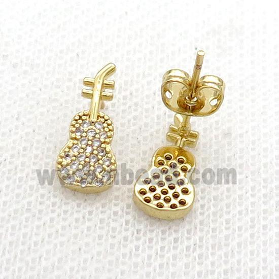 Copper Stud Earring Pave Zircon Guitar Gold Plated