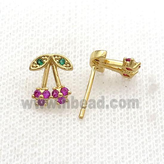 Copper Stud Earring Pave Zircon Strawberry Gold Plated