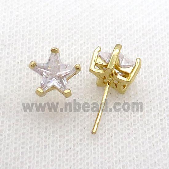 Copper Stud Earring Pave White Crystal Star Gold Plated