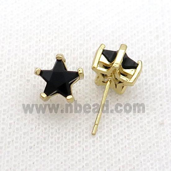 Copper Stud Earring Pave Black Crystal Star Gold Plated