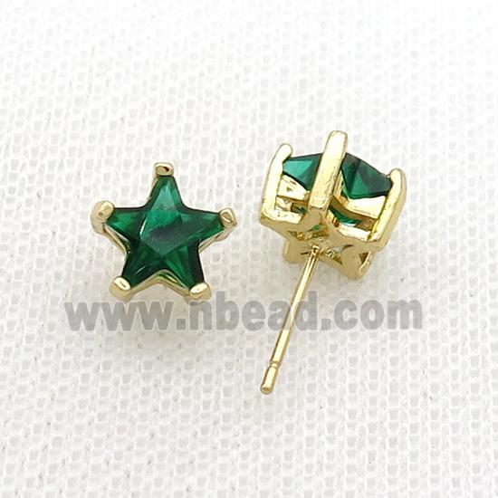 Copper Stud Earring Pave Green Crystal Star Gold Plated