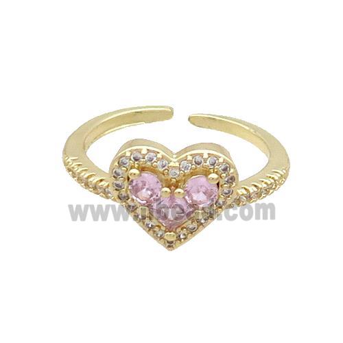 Copper Ring Pave Pink Zircon Heart Gold Plated