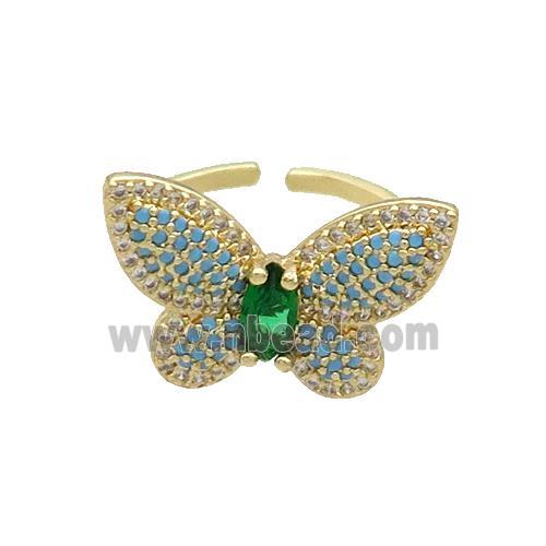 Copper Butterfly Ring Pave Turq Zircon Gold Plated