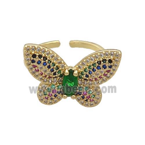 Copper Butterfly Ring Pave Multicolor Zircon Gold Plated