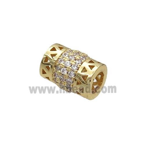 Copper Tube Beads Pave Zircon Large Hole Gold Plated