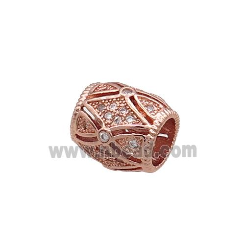 Copper Barrel Beads Pave Zircon Large Hole Rose Gold