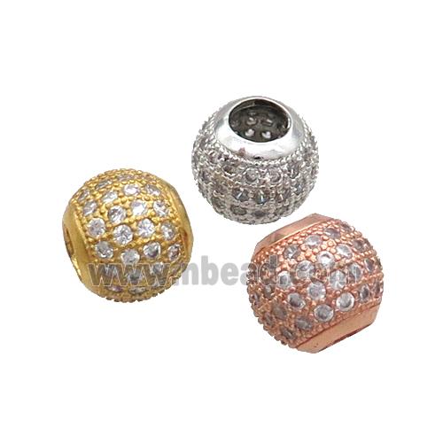 Copper Round Beads Pave Zircon Large Hole Mixed