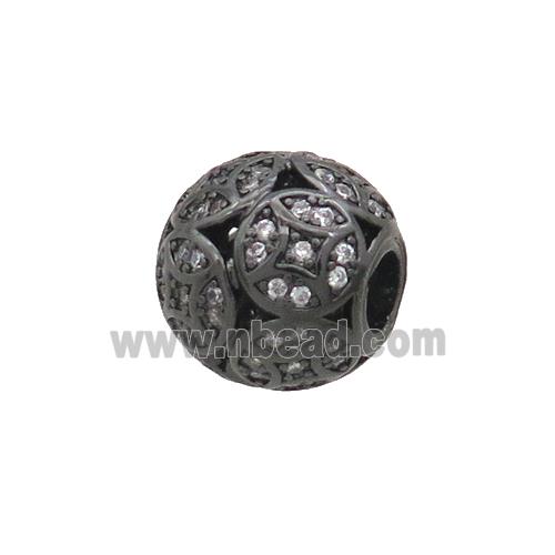 Copper Round Beads Pave Zircon Large Hole Black Plated