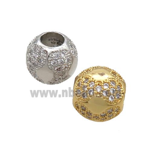 Copper Round Beads Pave Zircon Large Hole Mixed