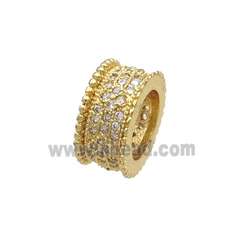 Copper Tube Beads Spacer Pave Zircon Large Hole Gold Plated
