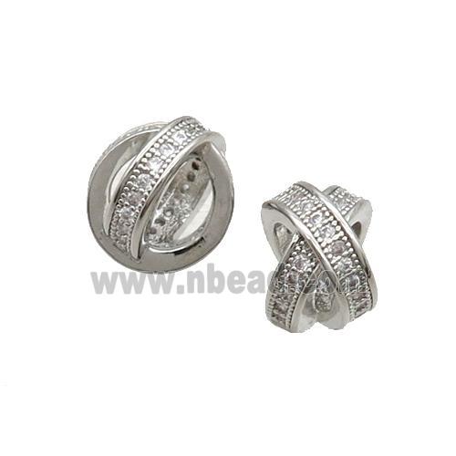 Copper X Beads Pave Zircon Double Circle Platinum Plated