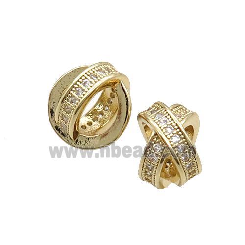 Copper X Beads Pave Zircon Double Circle Gold Plated