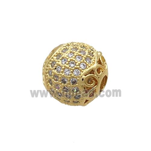 Copper Round Beads Pave Zircon Gold Plated
