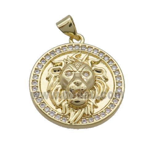 Copper Lion Pendant Pave Zircon Gold Plated