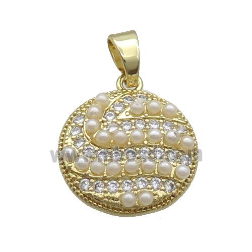Copper Circle Pendant Pave Zircon Pearlized Resin Gold Plated