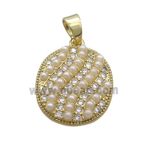 Copper Oval Pendant Pave Zircon Pearlized Resin Gold Plated