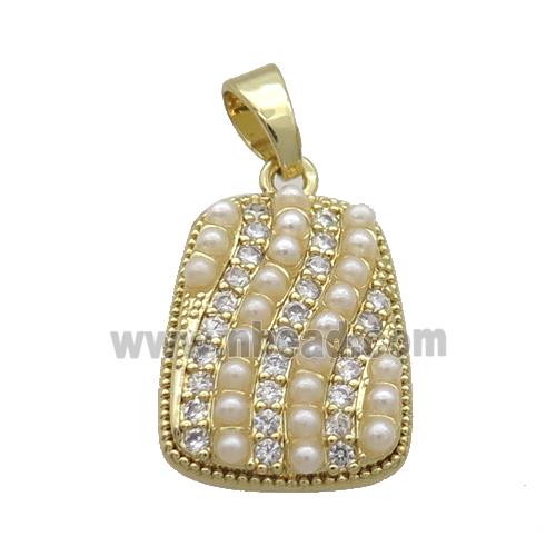 Copper Trapeziform Pendant Pave Zircon Pearlized Resin Gold Plated