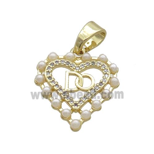 Copper Heart Pendant Pave Zircon Pearlized Resin Gold Plated