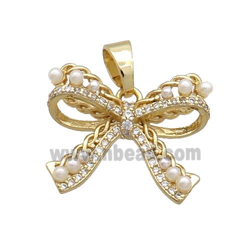 Copper Knot Pendant Pave Zircon Pearlized Resin Gold Plated