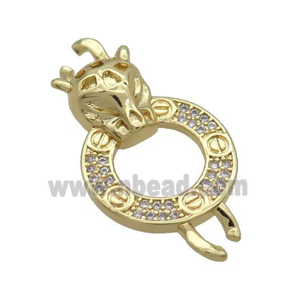 Copper Leopard Connector Pave Zircon Gold Plated