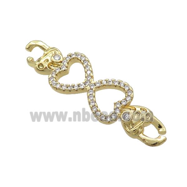 Copper Heart Link Connector Pave Zircon Gold Plated