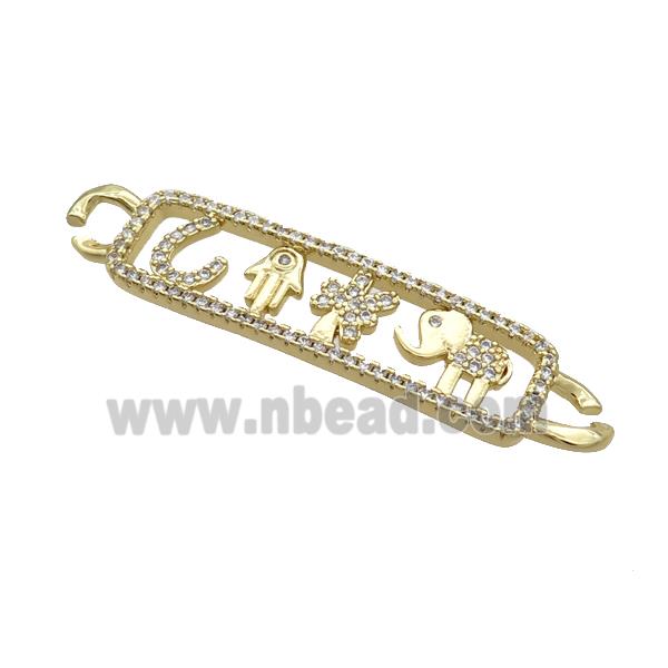 Copper Rectangle Connector Elephant Pave Zircon Gold Plated