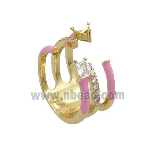 Copper Ring Pave Zircon Pink Enamel Gold Plated