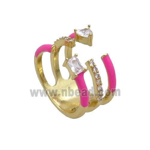 Copper Ring Pave Zircon Hotpink Enamel Gold Plated