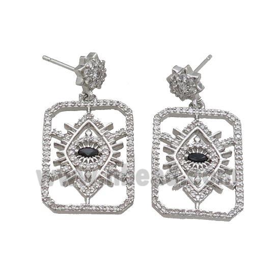 Copper Stuc Earring Pave Zircon Rectangle Eye Platinum Plated