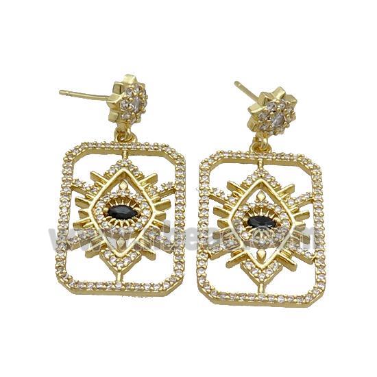 Copper Stuc Earring Pave Zircon Rectangle Eye Gold Plated