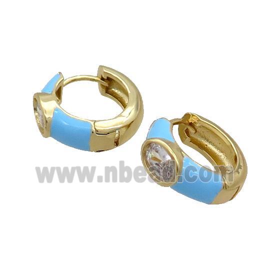Copper Hoop Earring Blue Enamel Gold Plated
