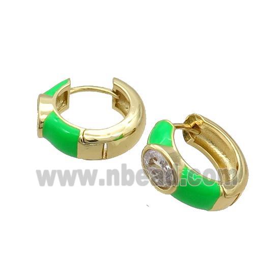 Copper Hoop Earring Green Enamel Gold Plated