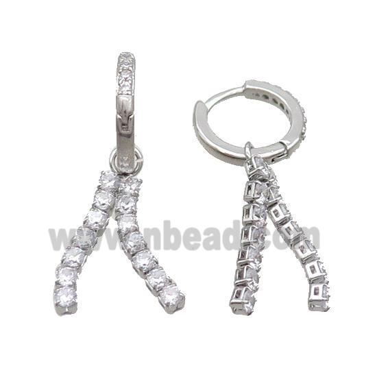 Copper Hoop Earring Pave Crystal Glass Platinum Plated