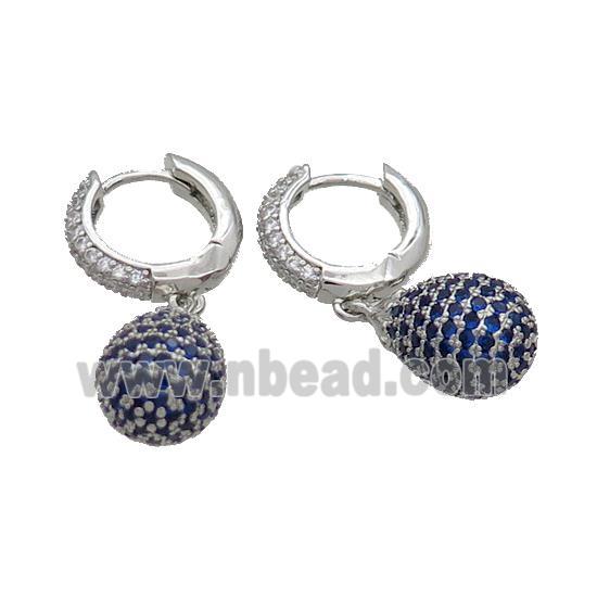 Coppear Hoop Earring Pave Blue Zircon Teardrop Platinum Plated