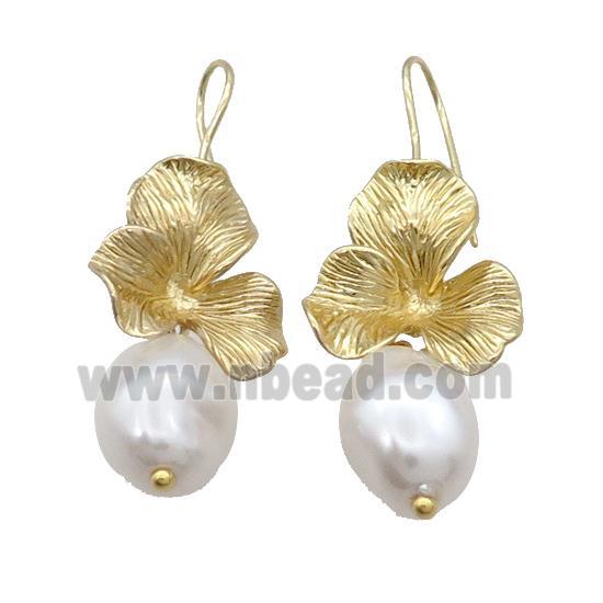Copper Hook Earring Clover Pearlized Shell Gold Plated