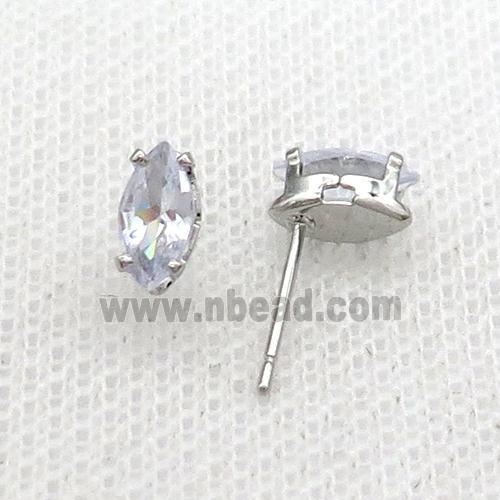 Copper Stud Earring Pave Clear Crystal Platinum Plated