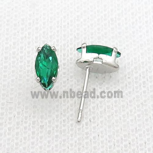 Copper Stud Earring Pave Green Crystal Eye Platinum Plated